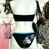 Conjunto de Bikini de Tubo Hot Girl Y2K para Mujer, Traje de Baño de Dos Piezas con Estampado Floral Tropical y Ribete de Bloque de Color con Atar para la Playa