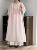 Verão de 2026 Novo Vestido Feminino Gola Redonda Estilo Japonês de Ráfia Saia Solta de Comprimento Médio Vestido Pulôver Versátil Retrô
