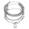 Pulseira de corrente mista em formato de cadeado vintage da moda personalidade hip hop corrente grossa corrente de garra pulseira de diamante joias transfronteiriças europeias e americanas