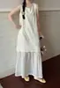 Vestido Chaleco Falso de Dos Piezas sin Mangas Verano 2025 Nuevo Corte de Alta Gama Borde de Seta Falda Elegante de Longitud Media para Mujer