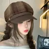 Chapéu Octogonal Xadrez Retrô Britânico Feminino Outono Inverno Estudante Versátil Afina o Rosto Chapéu de Pintor Elegante Boina Boné de Jornais