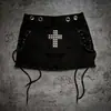 Mini saia jeans cruzada de moda personalizada INS transfronteiriça com cordões em ambos os lados, conjunto curto de saia meia atacado