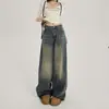 Jeans de Tiro Alto de Pierna Ancha para Mujer 2025 Otoño e Invierno Tendencia Nuevo Holgado con Caída Pantalones Rectos Largos para Figuras Pequeñas