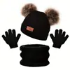 Conjunto de Bufanda y Gorro de Punto de Lana para Niños, Calentador de Cuello, Gorro de Bebé, Juego de Tres Piezas con Forro de Felpa