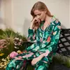 [Loro Verde] Pijama para Mujer Otoño Seda de Hielo Primavera y Otoño Manga Larga Ins Delgado Conjunto Ropa de Casa de Seda Otoño
