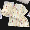 Conjunto de Pijama de Tres Piezas Simple Casual de Nube Verano Nuevo Manga Corta Shorts Pantalones Largos Ropa de Casa Delgada Verano Lindo