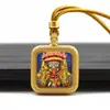 Colgante Mini Thangka Cuadrado con Chispas Doradas, Cinco Budas, Dios Amarillo de la Riqueza, Vida Pasada y Presente, Collar con Colgante Thangka de Tara Verde