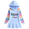 2023 Primavera e Outono novo algodão cartoon arco-íris vestido feminino de manga comprida com capuz camisola vestido de princesa
