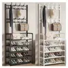 Zapatero sencillo para uso doméstico en la entrada, perchero integrado, zapatero de almacenamiento multifuncional, estante multicapa para dormitorio, perchero