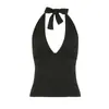 Top sin mangas de color liso con cuello halter estilo chica sexy caliente europea y americana, top corto versátil de ajuste ceñido con cuello en V transfronterizo para usar como prenda exterior