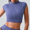 Ropa de Yoga de Verano Europea y Americana Camiseta de Manga Corta Top Deportivo con Cintura con Cremallera para Mujer Ropa Ajustada Deportiva para Correr y Fitness