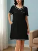Vestido de Algodão Feminino Verão Pijama de Algodão Manga Curta Vestido Longo Fino Solto Decote V Camisola Camada Base Casual Roupa de Maternidade