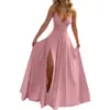 Moda femenina nueva 2026, estilo europeo y americano, exportación transfronteriza, elegante y sexy vestido sin mangas con cuello en V, abertura y corte ajustado