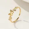 Anillo de Titanio Abierto con Mariposa de Diamante Estilo Ins Moda de Nicho Joyería de Circonita de Alta Gama