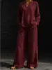 Novo conjunto feminino exclusivo transfronteiriço outono 2026 minimalista cor sólida duas peças: top respirável com decote V + calça casual da moda