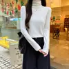 Camiseta de manga larga cepillada de doble cara para mujer, 270 g, para primavera y otoño, camiseta base corta ajustada, top de cuello alto estilo coreano