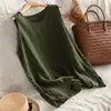 Nova camiseta de algodão vintage solta versátil de verão, top sem mangas de algodão e linho plus size feminino com gola redonda