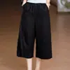 Calças Femininas de Verão Confortáveis Pantalonas Cropped Respiráveis Algodão Linho Cintura Elástica Soltas Modeladoras Artísticas Retrô Casuais