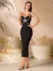Vestido bandage europeu e americano feminino com corrente pesada e adornos de diamante, vestido longo justo para comércio exterior