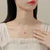 Collar con Candado Ruyi de Plata de Ley 925 para Mujer, Estilo Chino Nuevo Retro, Colgante de Candado de Paz de Ágata Roja, Cadena para Clavícula al por Mayor