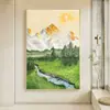 Pintura Decorativa Montanha Dourada Rizhao Textura Grossa Pintura de Parede para Sala de Estar Estilo Creme Pintura a Óleo de Paisagem para Hall de Entrada Estilo Curativo Pintura de Parede de Paisagem