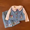 Conjunto de Ropa para Niñas Ningli, Ropa de Primavera para Niñas, Elegante Chaleco de Mezclilla con Bordado, Ropa Infantil Súper Linda para Niños Pequeños