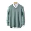 Otoño Invierno 2026 Nuevo Suéter de Punto para Hombre Cuello en V 100% Lana Versátil Casual Holgado Capa Base