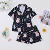 Exportación Transfronteriza Nuevo Conjunto de Pijama de Cuatro Estaciones para Niñas de Mediana Edad Shorts de Manga Corta Cárdigan Estampado Pijama Infantil
