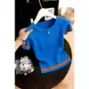 Moda Verão Novo Estilo Coreano Luxo Leve Tendência Versátil Slim Fit Manga Curta Malha Top para Mulheres