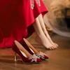 Zapatos de Novia de Moda, Tacones de Aguja, Zapatos de Mujer de Dos Usos Nuevo Estilo Primavera y Verano 2025, Hermosos Zapatos Rojos para Mujer que No Cansan