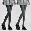 Leggings grises de raya vertical fina para mujer, otoño e invierno, para usar en exteriores, finos, levantamiento de glúteos, moldeador de abdomen, microcompresión, adelgazantes, entrepierna antideslizante, pantimedias