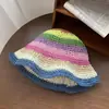 Sombrero de Paja Arcoíris Dopamina Estilo Reba para Mujer, Sombrilla de Sol para Playa al Aire Libre de Verano, Sombrero de Pescador de Paja para Playa con Protección Solar