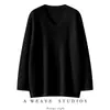 Suéter de cachemira para mujer con abertura lateral, cuello en V, manga larga, corte holgado, casual, versátil, suéter de punto liso para otoño e invierno