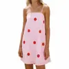 Vestido Suspensório Rosa com Bolinhas Brancas, Estilo Coreano, Fresco e Fofo, com Decote Quadrado, Vestido Curto Soltinho de Corte A, Sem Mangas, para Mulheres