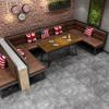 Mesa de comedor y silla de madera maciza con asiento para tarjeta, estilo industrial, estilo occidental, para restaurante, cafetería, música, arte en hierro vintage