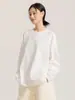 Nueva Camiseta de Manga Larga para Mujer de Primavera y Otoño Algodón de Fibra Larga Holgada Casual Cuello Redondo Mangas Raglán Bloques de Color Sólido Sudadera Fina