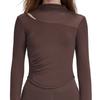 Malla hueca para yoga, ropa de manga larga para mujer, cinturón con almohadilla para el pecho, top deportivo plisado para pilates, deportes, running, fitness, manga larga