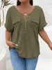 2025 Amazon Primavera/Verano Nuevo Top de Color Sólido Talla Grande para Mujer Cremallera Manga Corta Bolsillo Falso Jersey Camiseta Ajuste Holgado