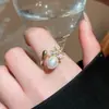Anillo Abierto Minimalista de Perla y Circonita Estilo Coreano Elegante Versátil Anillo para Dedo Índice Joyería de Lujo Ligero de Gama Alta para Mujeres