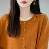 Cárdigan de Punto de Cuello Redondo Estilo Suave para Mujer Nueva Chaqueta Suéter Tejida con Cuentas Hecha a Mano Francesa Versátil Camisa Base Top