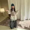Moletom de Manga Longa Soltinho Estilo Coreano para Meninas de Meia-Idade e Crianças Grandes Camada Base Outono 2026 Calças Listradas Largas Estilosas para Crianças