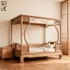 Cama con marco estilo Dinastía Song cama con marco de puerta de luna antigua cama de plataforma estilo Zen simple nuevo estilo chino cama con dosel doble de cuatro postes