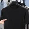 Camisa de punto fina de manga corta para hombre estilo Old Money de lino Tencel, Nueva moda de verano, Camiseta casual de manga media con cuello redondo