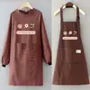 Delantal de Cocina Casera Estilo Japonés Manga Larga para Mujer Lindo Moda Impermeable Uniforme de Trabajo Bata Delantal de Cintura
