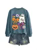 Moletom de Halloween fofo e divertido com estampa de fantasma, laço, flor, abóbora e morcego para mulheres, para Amazon, Wish e lojas independentes