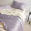 Juego de Cubrecama de Verano de Algodón Tencel Ultra Suave de Cuatro Piezas con Bordado de Tulipanes Frescos, Lavable, Adecuado para Dormir Desnudo, Cubrecama Delgado para Aire Acondicionado