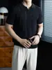 Camiseta Ligera de Malla Hueca con Tacto Fresco de Manga Corta para Hombre, Transpirable, Color Sólido, Casual, Cuello de Gaviota, Polo de Punto