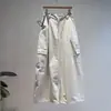 Calça de trabalho de algodão puro estilo coreano Beishan Tongshu de perna larga para mulheres, outono, cintura alta, solta, fluida, comprimento total H50272