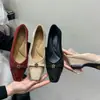 Primer Encuentro con los Nuevos Zapatos de Salón Cuadrados con Lazo Estilo Chanel para Mujer de la Nueva Temporada, Tacones de Cuña Versátiles para Primavera y Otoño Aptos para el Trabajo
