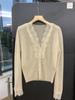 Casaco curto de malha com decote em V, macio, glutinoso, agradável à pele, 100% cashmere, costurado, renda, camisa, suéter, top para mulheres